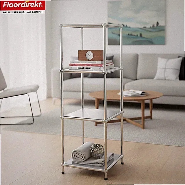 Metallregal, 4-stöckiges Regal mit offenen Fächern und Ablagen, Epure MK-005