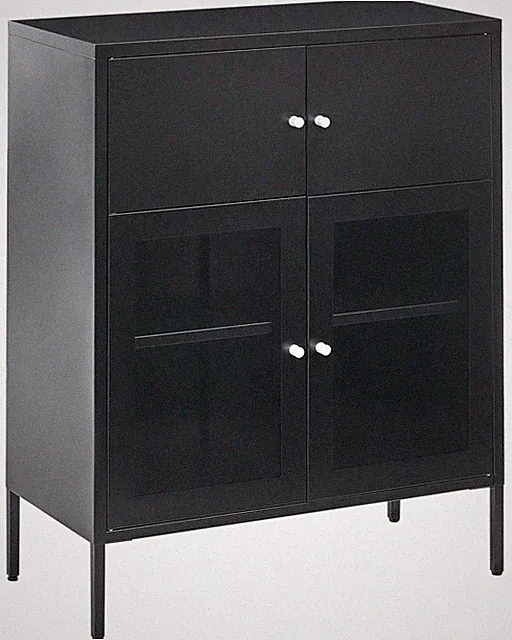 Metallvitrine mit 2 Türen und 2 Glastüren skandinavischen Stil schwarz Esholt