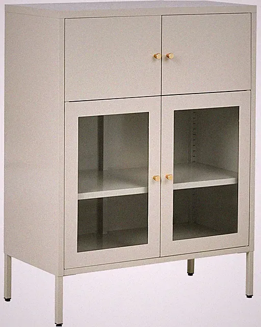 Metallvitrine mit 2 Türen und 2 Glastüren skandinavischer Stil hellbeige Esholt
