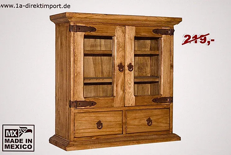 MEXICO Hacienda Hängeschrank Hängevitrine Vitrine Schrank, Pinie massiv Möbel