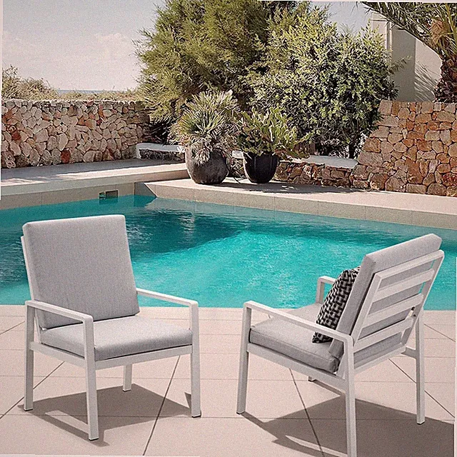 MeXo 2er Set Gartenstühle Gartenstuhl Balkonstühle Outdoor Sessel Aluminum Weiß