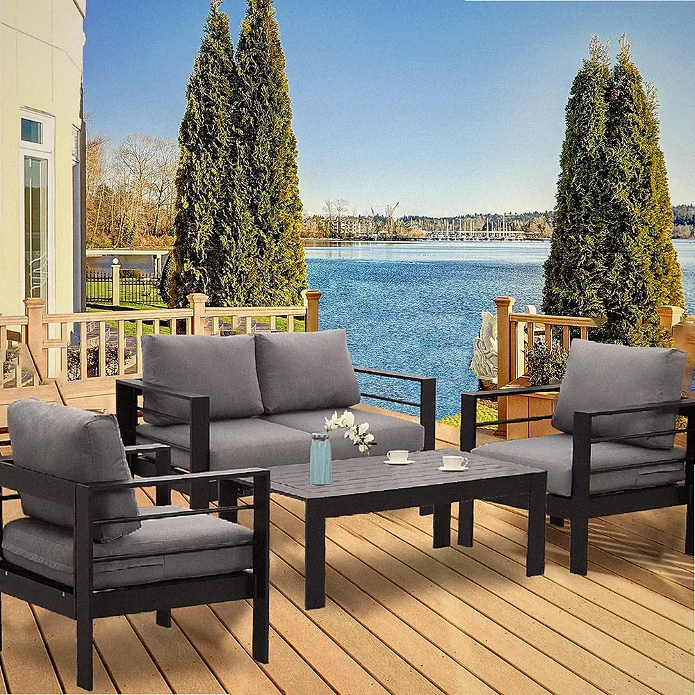 MeXo Gartenmöbel Set Aluminum Sitzgruppe Balkonmöbel Lounge Gartenset Schwarz