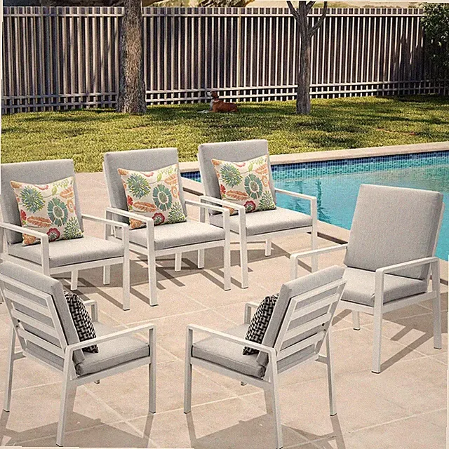 MeXo Gartenstühle Gartenstuhl 6er Set Balkonstühle Outdoor Sessel Aluminum Weiß