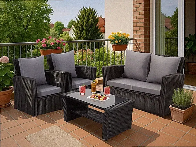 MeXo Polyrattan Gartenmöbel Set Lounge Sitzgruppe Rattanmöbel Gartenset Schwarz