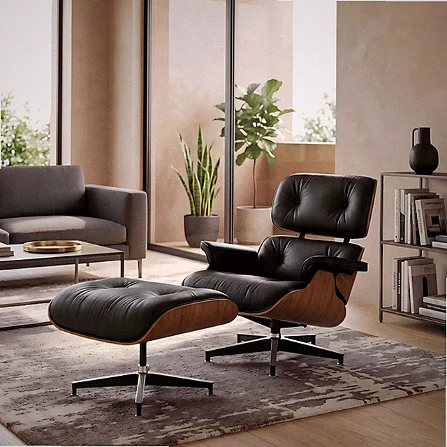 Mid Century Modern Lounge Chair Sessel & Ottomane PU Leder Drehstuhl Klassischer
