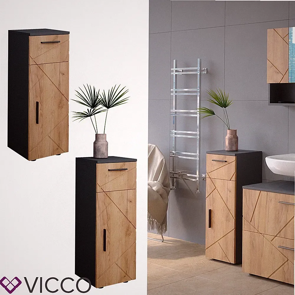 Midischrank Badschrank Badezimmermöbel Irma Anthrazit Eiche modern 30x81 Vicco