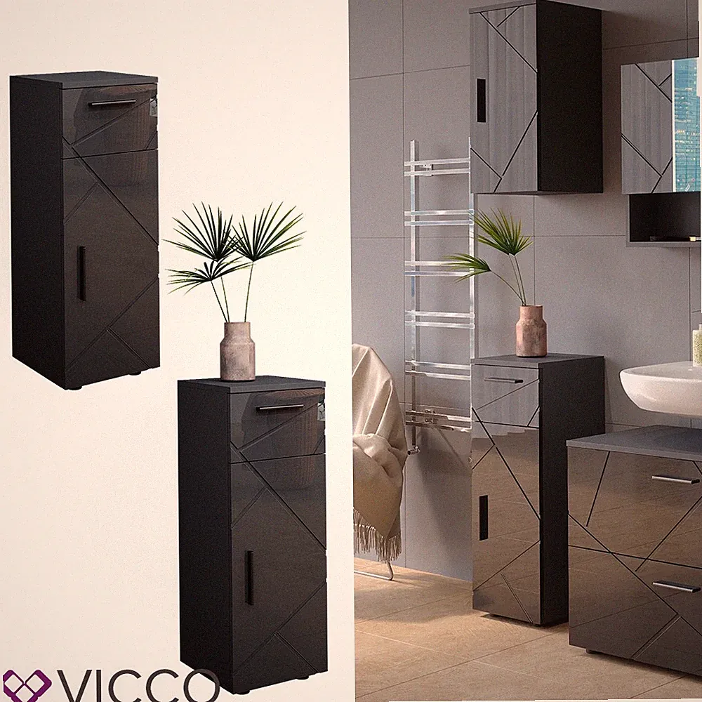 Midischrank Badschrank Badezimmermöbel Irma Anthrazit Hochglanz modern Vicco