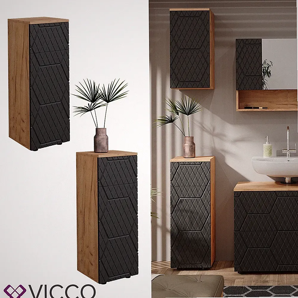 Midischrank Irma Eiche Anthrazit 30 x 81 cm Schublade 2 Fächer Badezimmer Vicco
