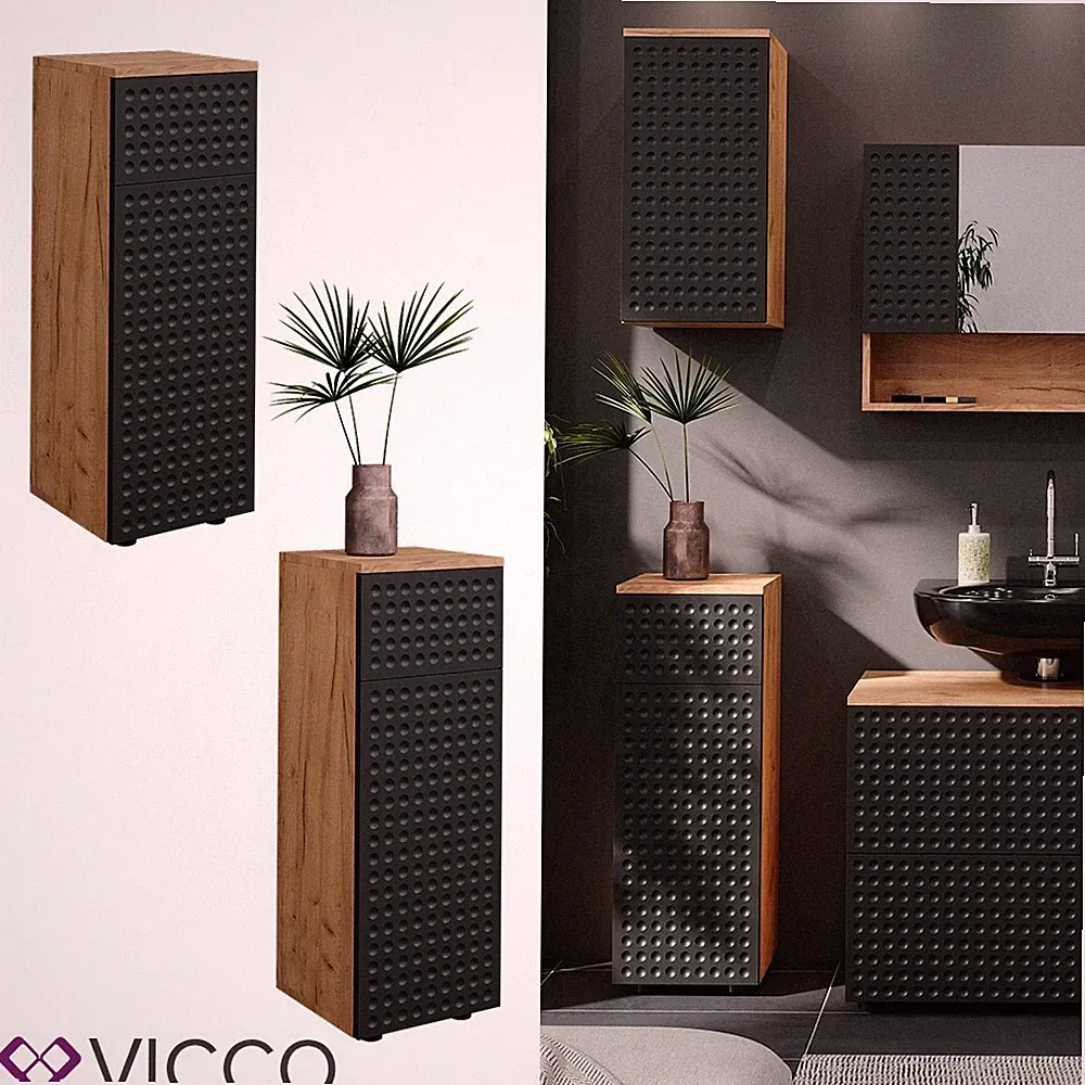Midischrank Irma Eiche Anthrazit 30 x 81 cm Schublade 2 Fächer Badezimmer Vicco