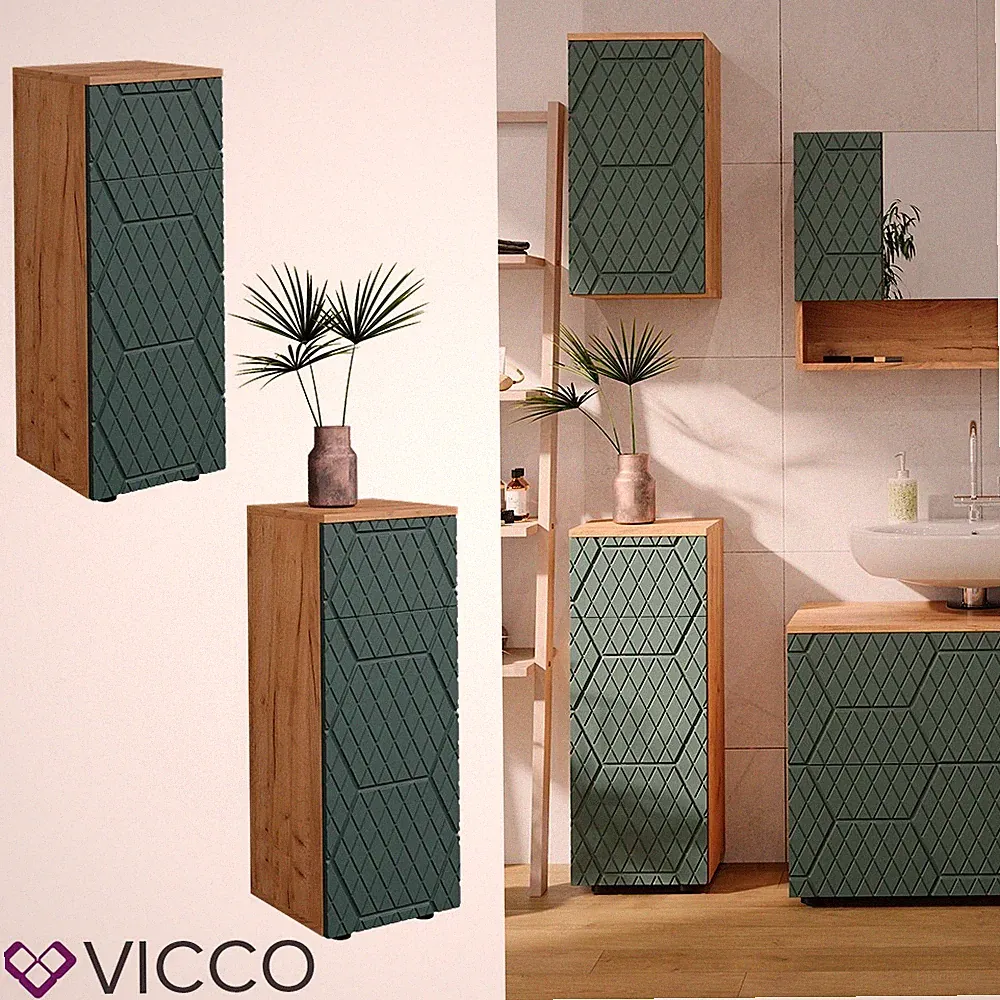 Midischrank Irma Eiche Grün 30 x 81 cm 1 Schublade 2 Fächer Badezimmer Vicco