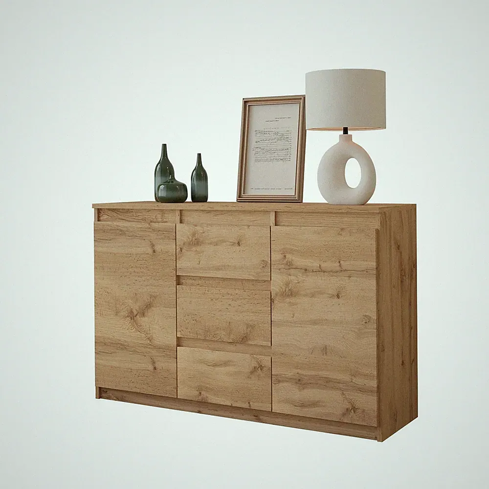 MIKEL Kommode 3 Schubladen Wotan Eiche H75 B120 T35cm