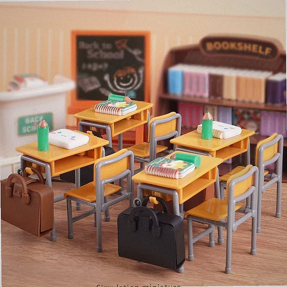 Mini Klassenzimmer Spielset | Puppenhaus Schule Möbel | Rollenspiel Zubehör