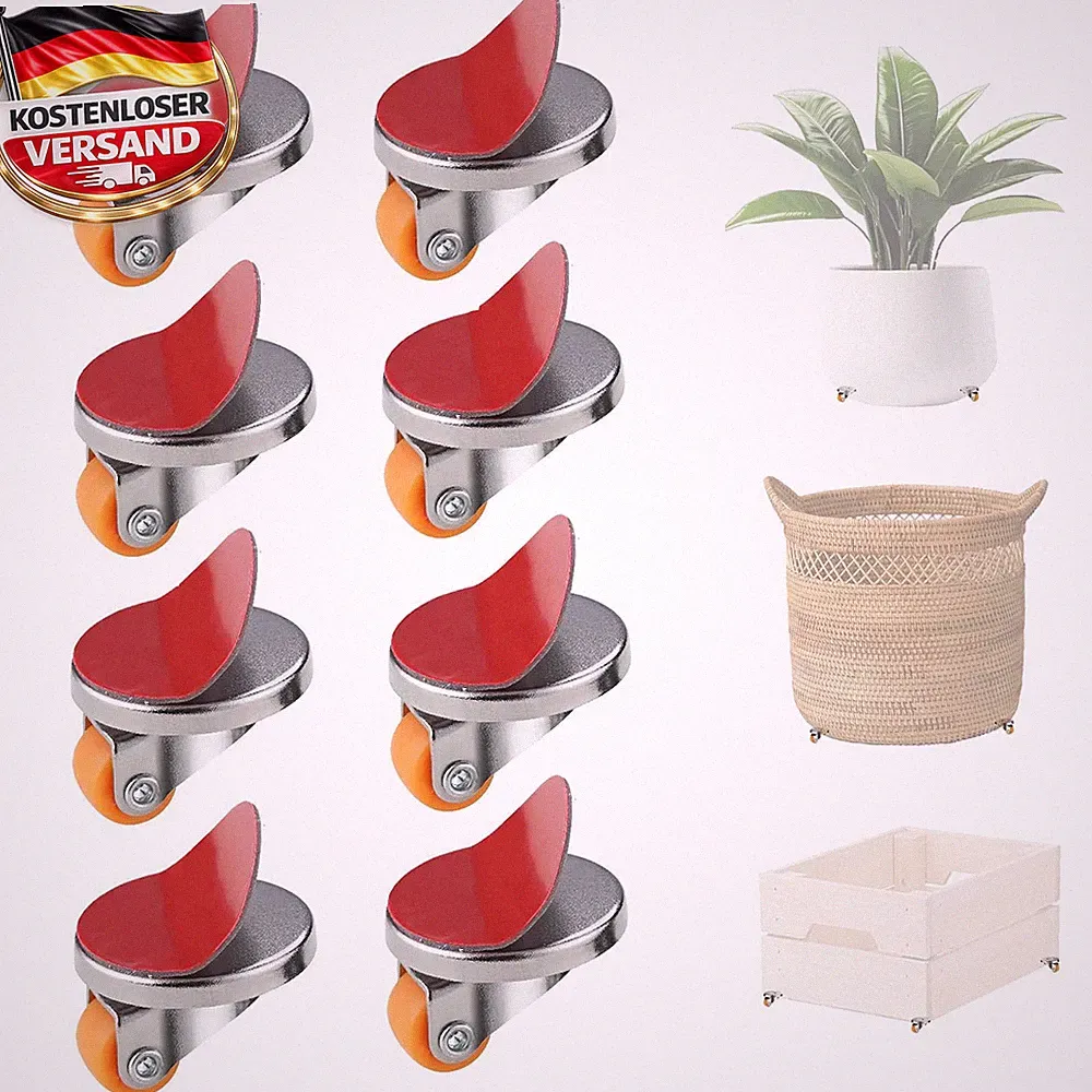 Mini Möbelrollen Gummi 8er Set mit Klebefläche 360° schwenkbar für Kleinmöbel