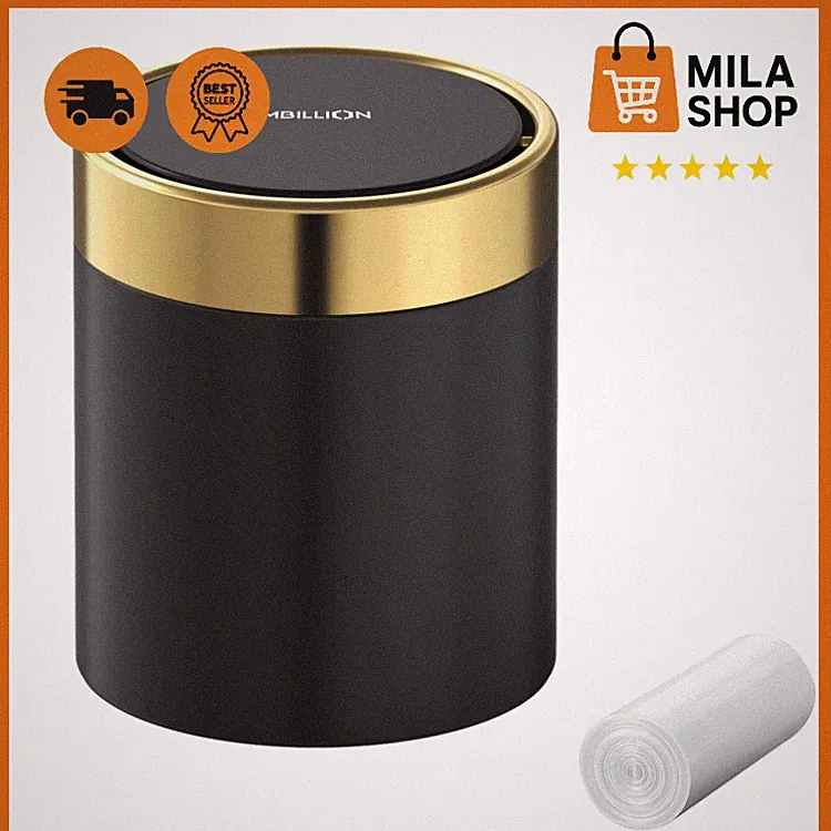 Mini Muelleimer Edelstahl 1,5L Schreibtisch mit Schaukeldeckel Papierkorb Buero