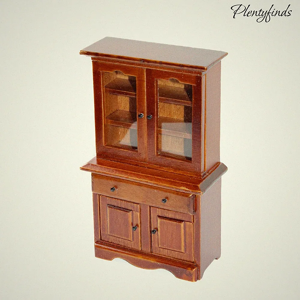 Miniatur Schrank Vitrine braun rustikal Puppenhaus Puppenstube Möbel 1:12 NEU