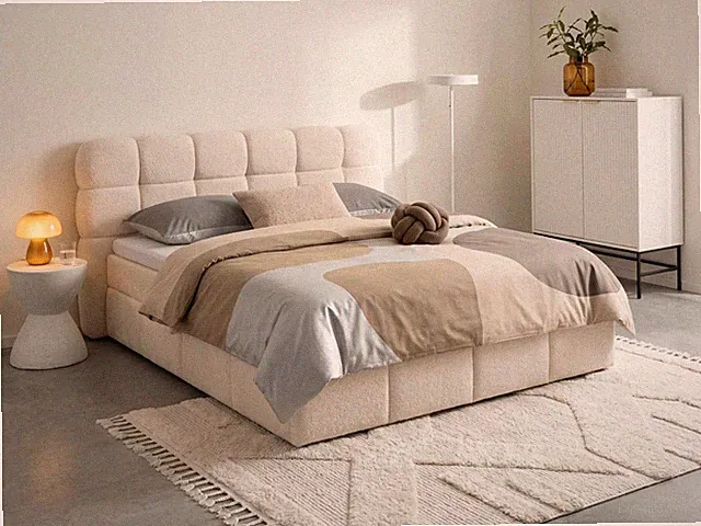 Mira Boxbett 180x200 cm mit Bettkasten Matratzen Topper Bett Boucle Hellbeige