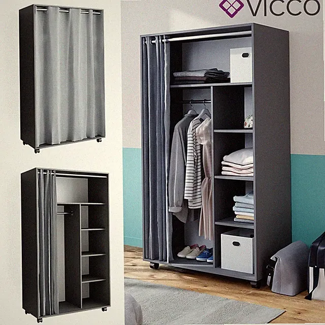Mobiler Kleiderschrank Garderobe Doros, Grau, 100 x 168 cm, offen rollbar Vicco