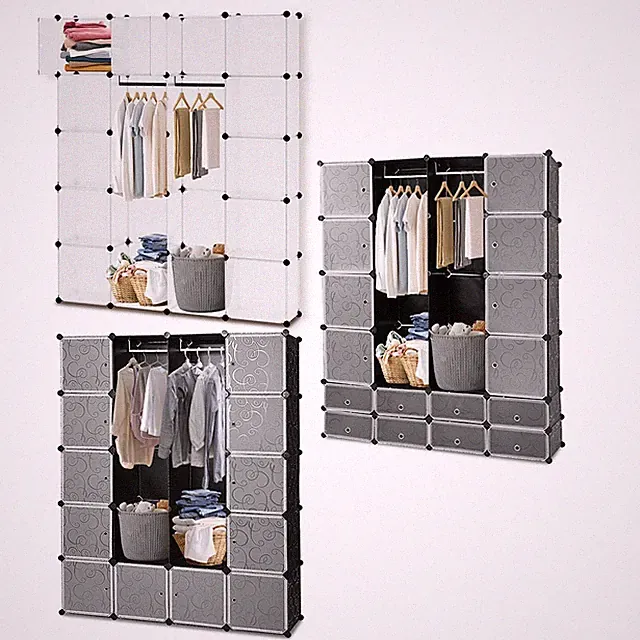 Mobiler Kleiderschrank Stecksystem Standregal mit Schuhablage und Fächern