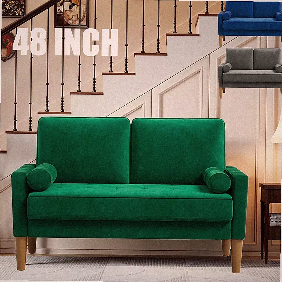 Modern 2-Sitzer Sofa Couch Loveseat Holzbeine Balkon Appartement Armrest Lounge