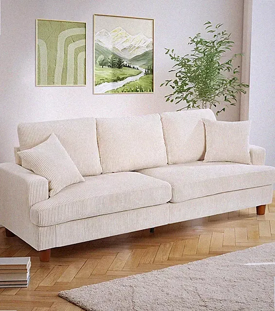 Modern 3-Sitzer Sofa Corduroy Bequeme Sitzcouch mit Woodbeinen Schlafzimmer Sofa
