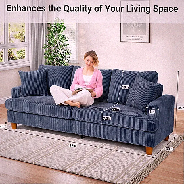 Modern 3 Sitzer Sofa Couch Love Seat Cord Sofa Dreisitzer Lounge Wohnzimmer Sofa