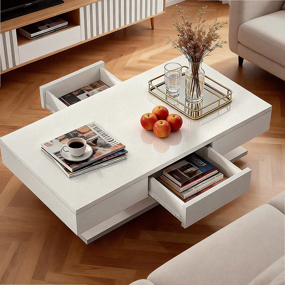 Modern Couchtisch Hochglanz Kaffeetisch mit 2 Schubladen Sofatisch 100x60x35 cm
