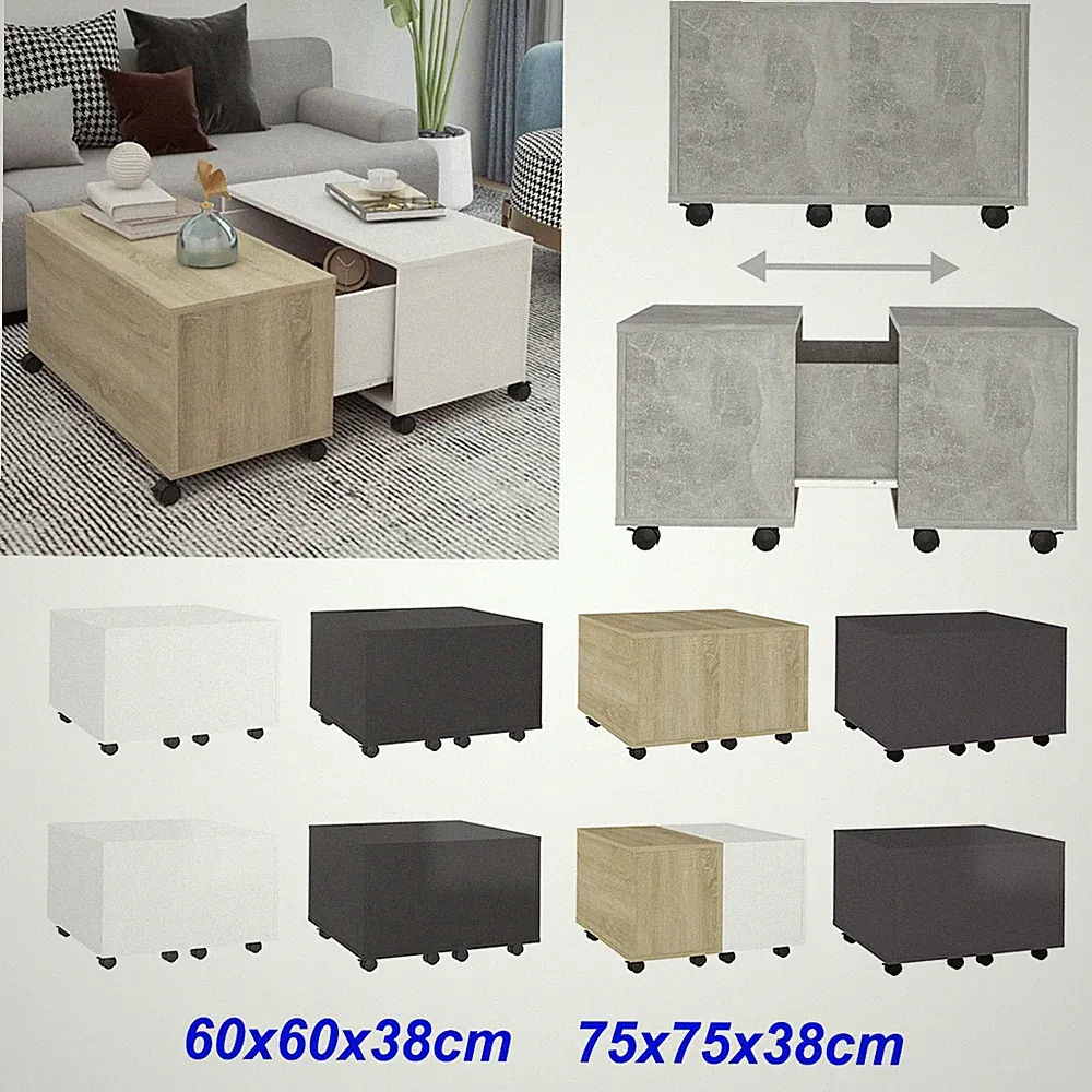 Modern Couchtisch mit Innenfach und Rädern Sofatisch Wohnzimmertisch Akzenttisch