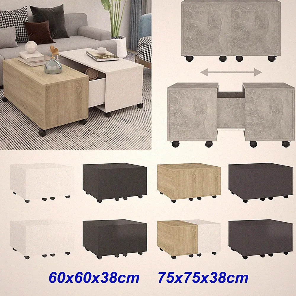 Modern Couchtisch mit Innenfach und Rädern Sofatisch Wohnzimmertisch Akzenttisch