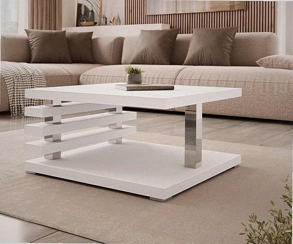 Modern COUCHTISCH Sapporo WEISS Schwarz BEISTELLTISCH WOHNZIMMER M24