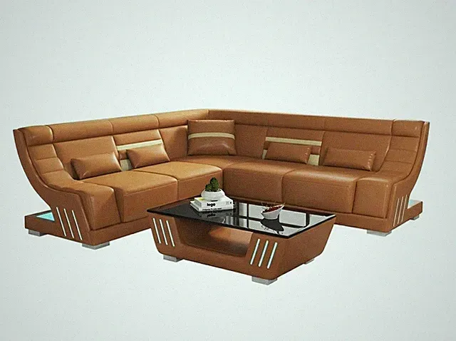Modern Ecksofa L-Form Couchtisch Braun LED Sofa Set Couch Elegant