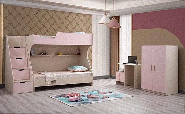 Modern Kinderzimmer Set Kinderbett Nachttisch Schreibtisch Kleiderschrank Ros
