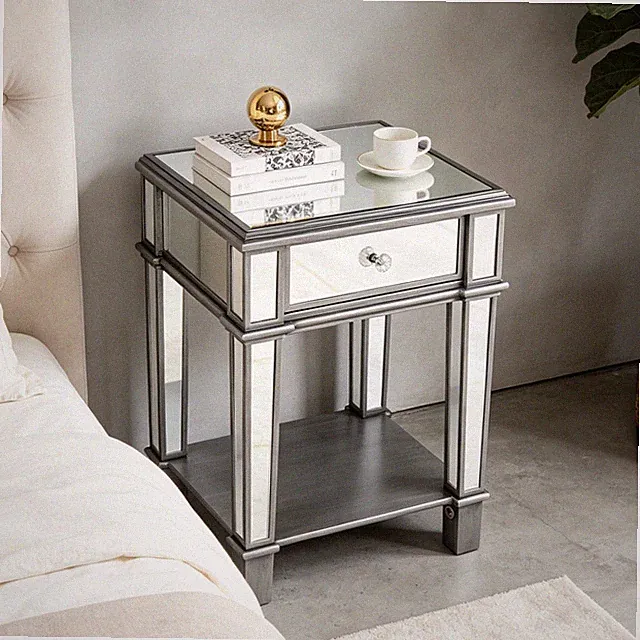Modern Kommode Verspiegelt Nachttisch Nachtkästchen mit 1 Schubladen Home Decor