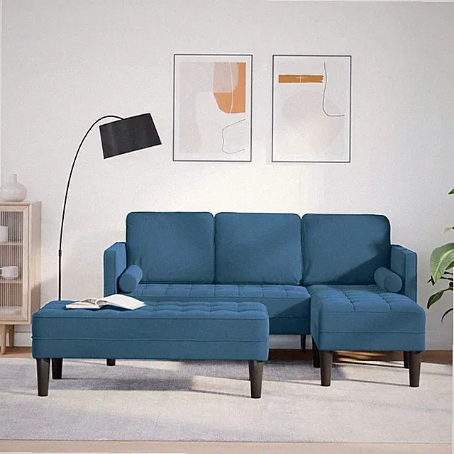 Modern L-Form Sofa Samt Lounge Couch Schlafsofa Ecksofa Gästebett für 4 Personen