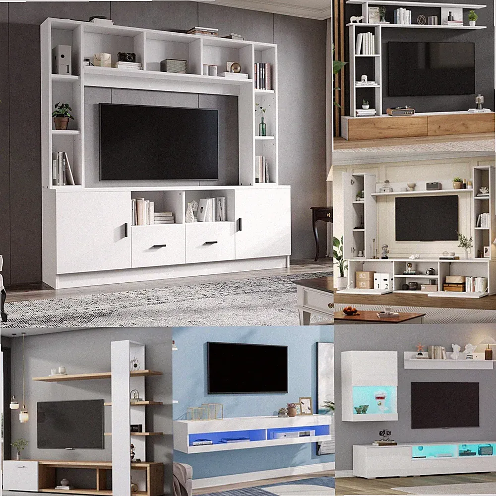 Modern TV Wohnzimmermöbel Set TV-Schrank TV Möbel Wohnwand Wohnzimmerwand Weiß