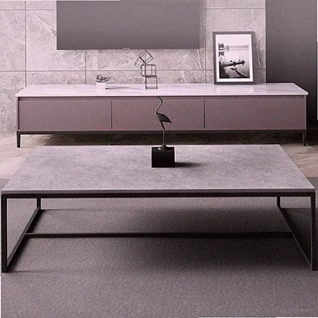 Modern Wohnzimmertisch Couchtisch aus Marmor, Schwaz/Grau Sofatisch Luxus Stil