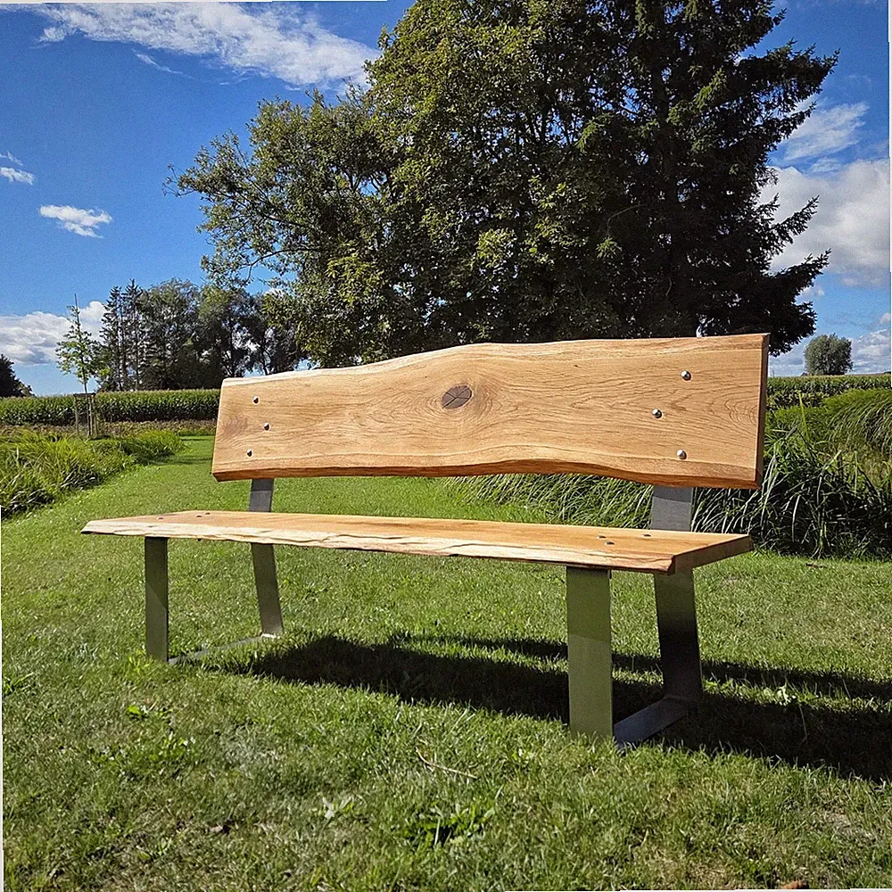 Moderne Gartenbank mit Rückenlehne Sitzbank Gartenmöbel ca. 180 cm Eichenholz