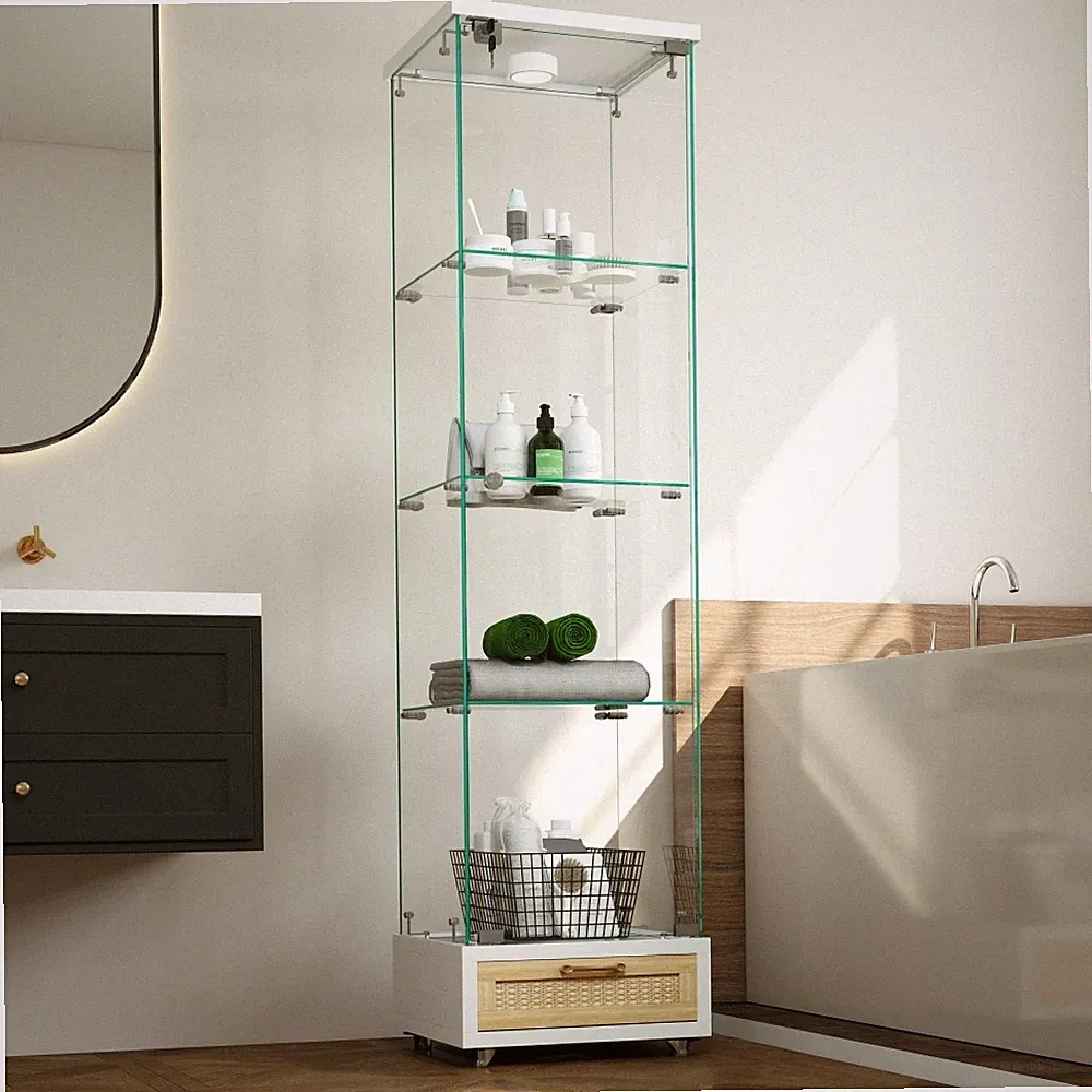 Moderne Glasvitrine mit Schubladen,Vitrine mit LED-Beleuchtung