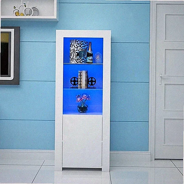 Moderne Hochvitrine - Hochglanz weiß Aufbewahrung mit LED-Akzenten