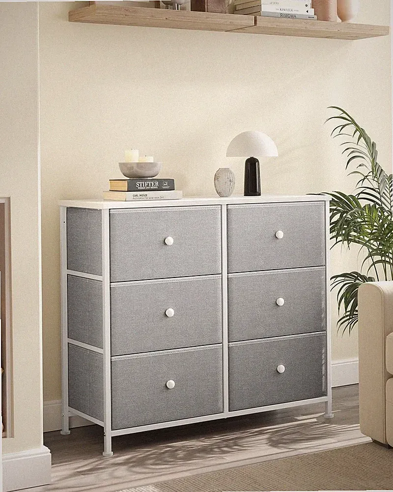 Moderne Kommode Schlafzimmer Aufbewahrungsschrank mit 6 Schubladen Schrank hellgrau