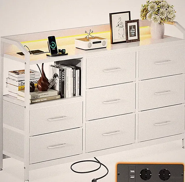 Moderne LED-Kommode mit 10 Farben, 2 USB, 2 AC-Steckdosen, 8 Stoffschubladen,...