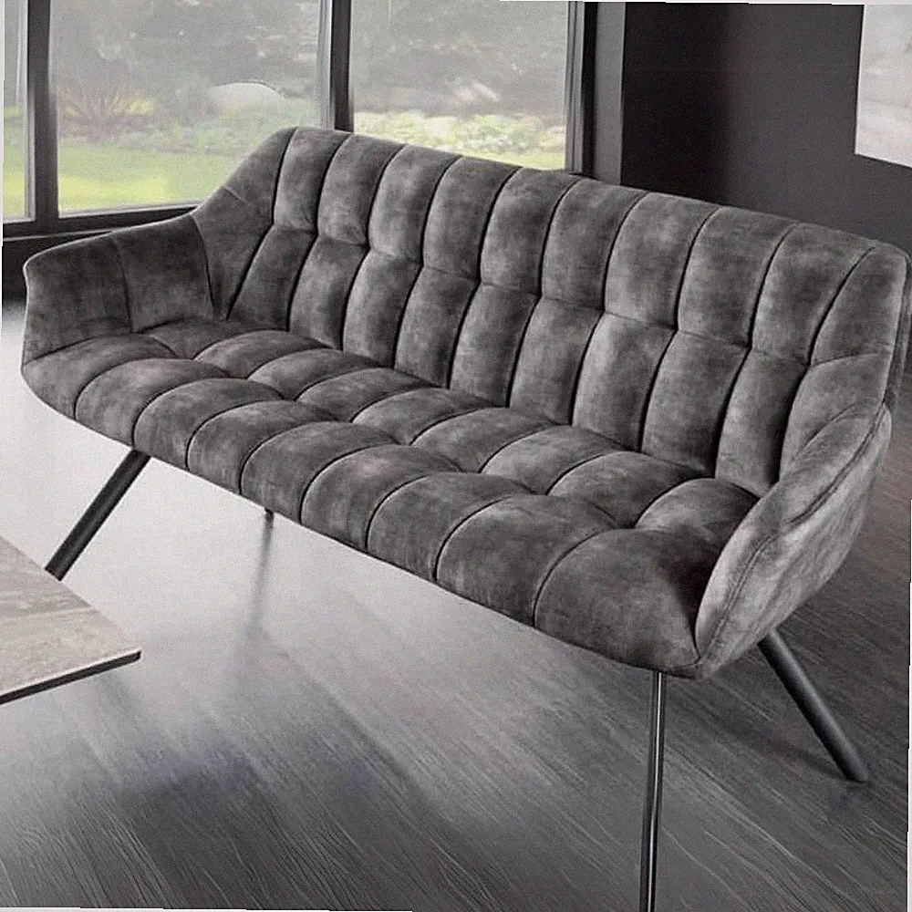 Moderne Sitzbank LYON 165cm mit Lehnen grau Metallgestell schwarz