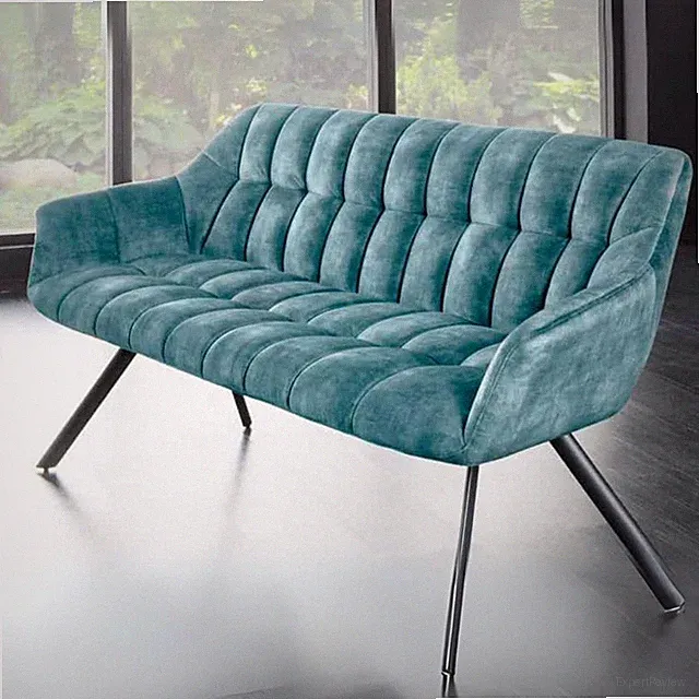 Moderne Sitzbank LYON 165cm mit Lehnen petrol Metallgestell schwarz