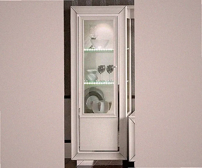 Moderne Vitrine Weiß Hochglanz Chrom Sockel LED Glasseiten Italienische Möbel