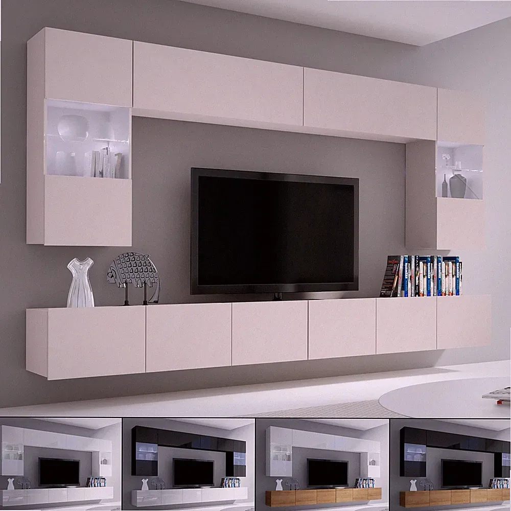 Moderne Wohnwand CALABRINI-1 Wohnzimmer-Set Hängewohnwand Hochglanz 10-Farben