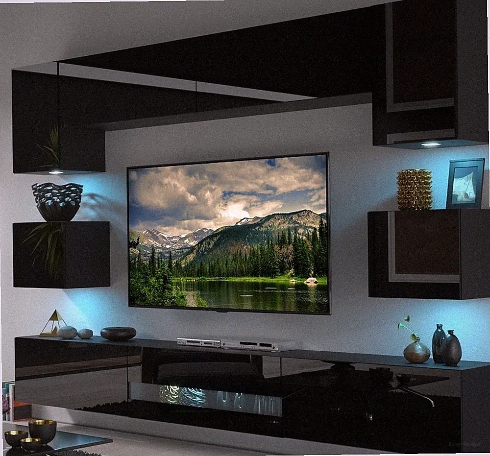 Moderne Wohnwand Schrankwand Hochglanz Wohnzimmer BESTA N1 inkl.LED