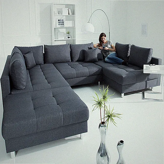 Moderne XXL Wohnlandschaft KENT 305cm anthrazit Federkern Bigsofa inkl. Hocker