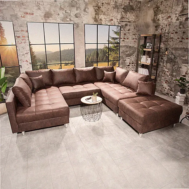 Moderne XXL-Wohnlandschaft KENT - 305cm - braun - Bigsofa inkl. Hocker & Kissen