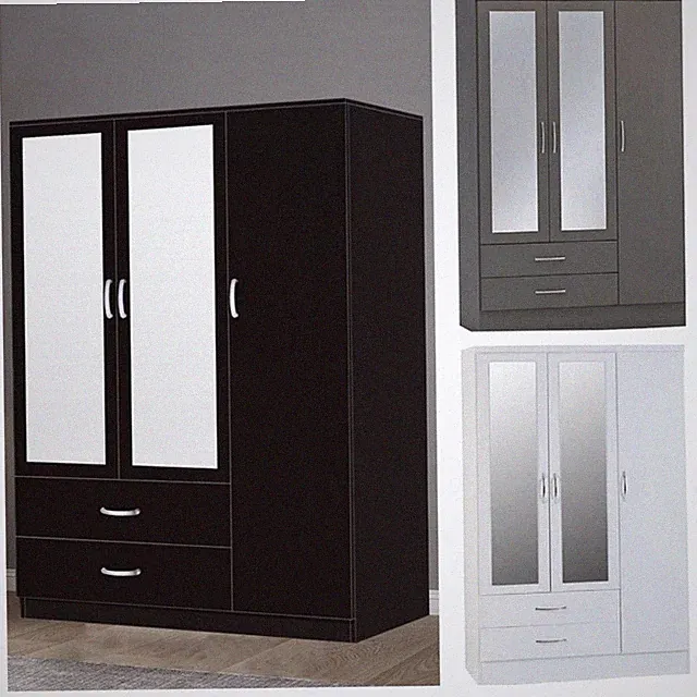 Moderner 3-türiger Kleiderschrank mit 2 Schubladen verspiegelt Hängeschiene Schlafzimmermöbel Set