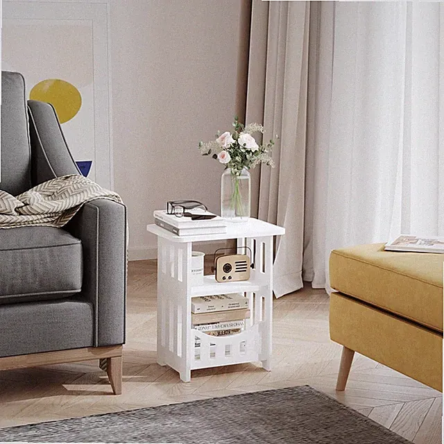 Moderner Beistelltisch Weiß | 3 Ebenen, 36x24x40cm | Wohnzimmer, Schlafzimmer