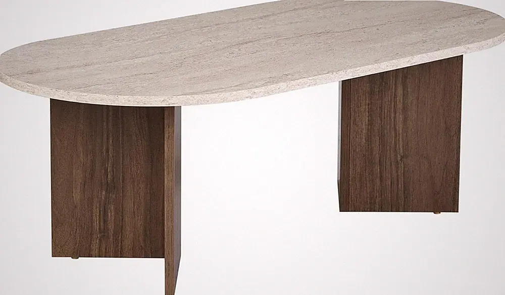 Moderner Couchtisch, 119 Cm X 40 Cm X 60 Cm, Travertine & Walnuss-Farben | 100%